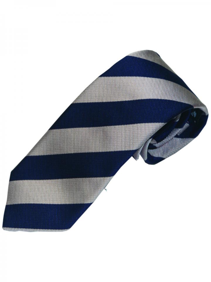 Navy Blue and Silver Striped Tie