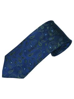 Blue Silk Tie with Emerald Green Pattern