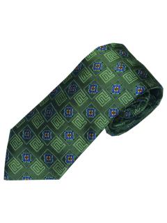 Dark Green Silk Tie with Interlocking Lines Pattern