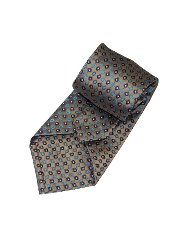 7 Fold Timberwolf Tie with Flower Pattern