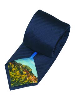 7 Fold Blue Tie with Contrast Lining and Hand Stitching