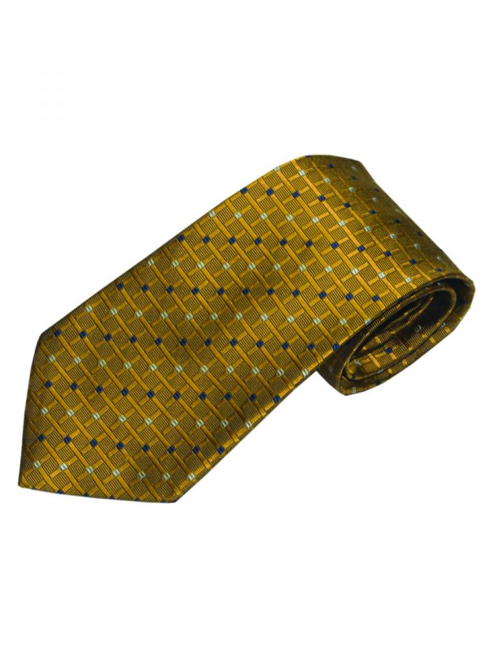 Gold tie with Navy  diamond detail pattern