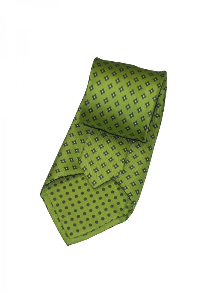 Green Tie with Geometric and Dot Pattern Detail