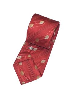 Red Tie with Gold Feather Pattern and Lining Detail