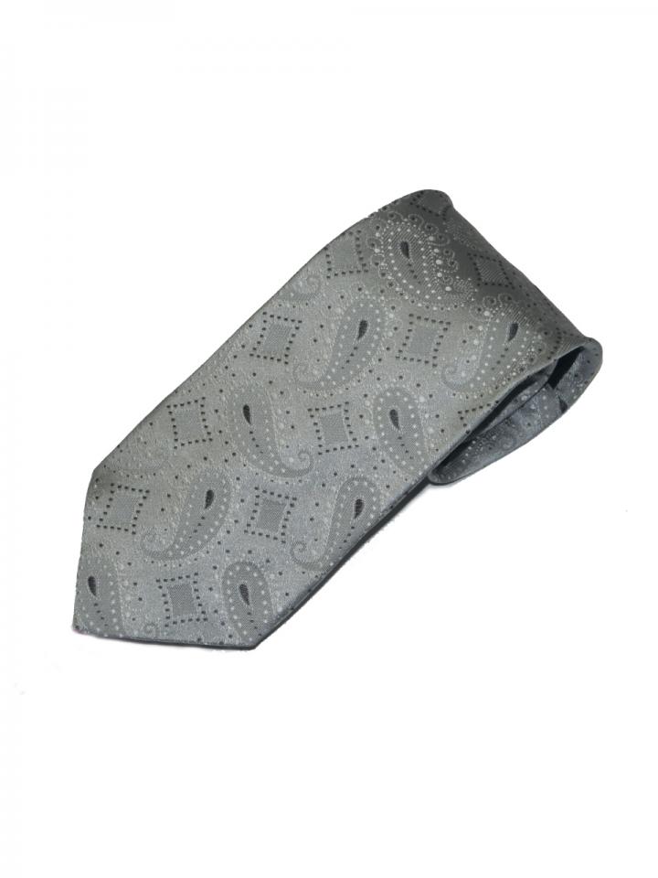 Grey Tie with Geometric and Swirl Pattern Detail