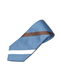 Blue Silk Tie with White and Brown Stripes