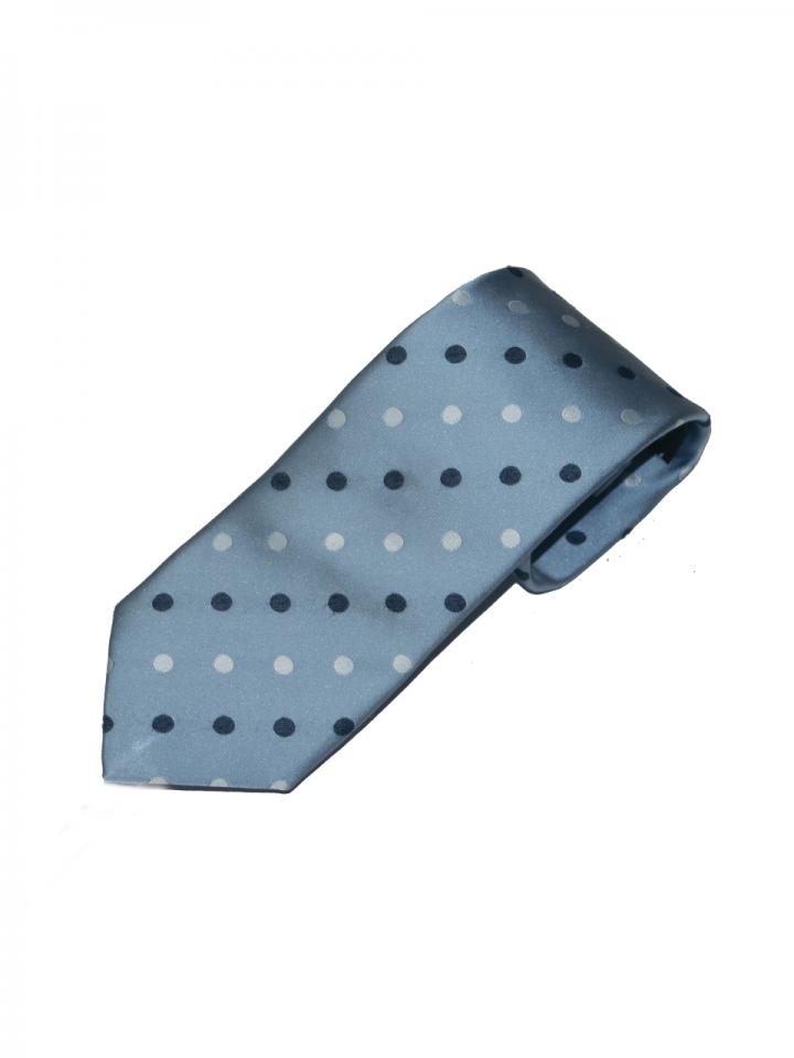 Pastel Blue Tie with White and Dark Blue Dot Pattern