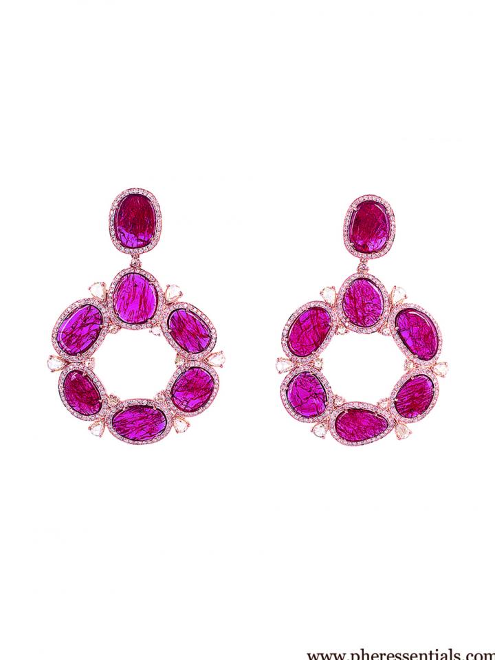 Floral Ruby & Diamond Drop Earrings