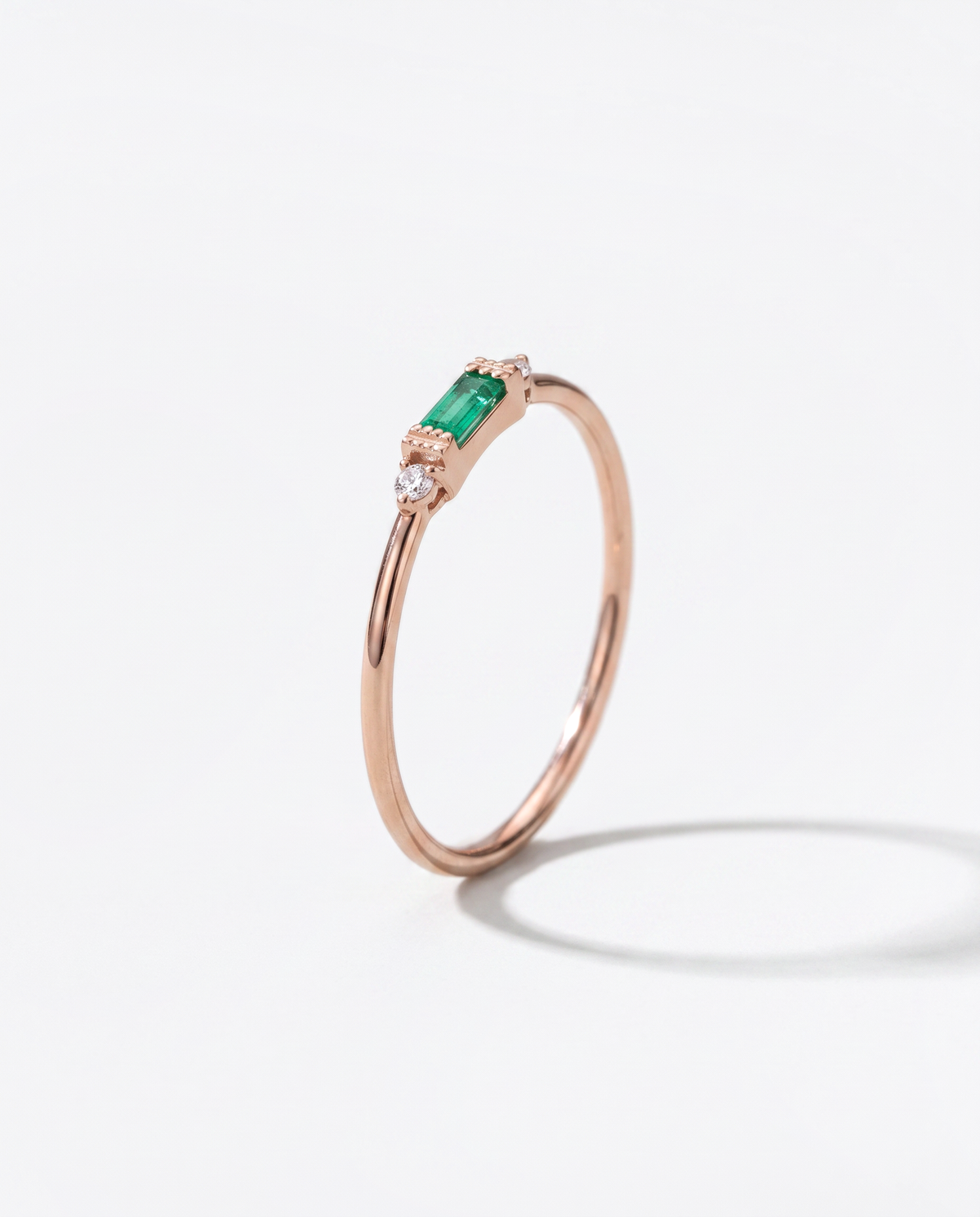 Emerald Baguette ring, front hero view