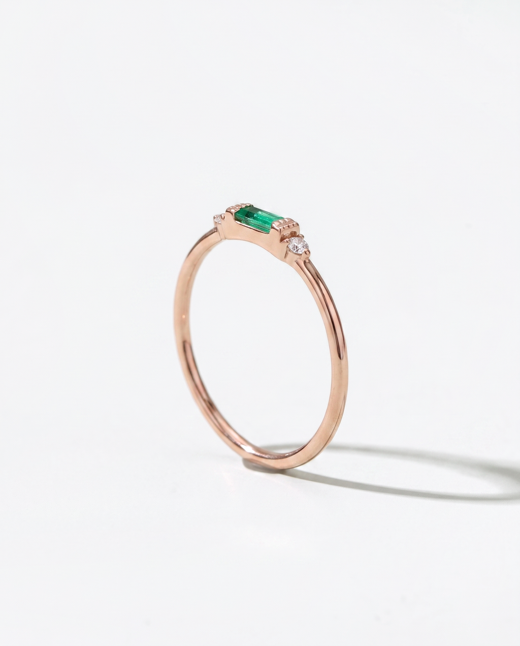 Emerald Baguette ring, side profile view