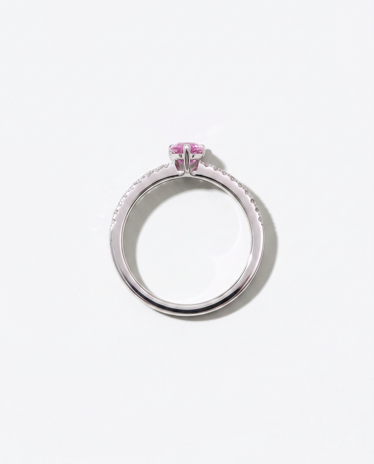 Pink Sapphire Pear, overhead view of the ring