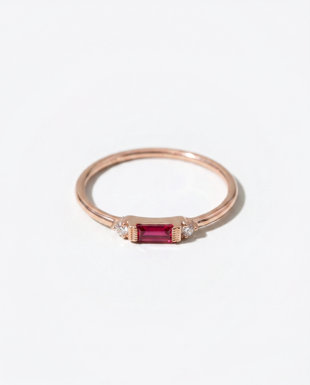 Ruby Baguette, overhead view from directly above