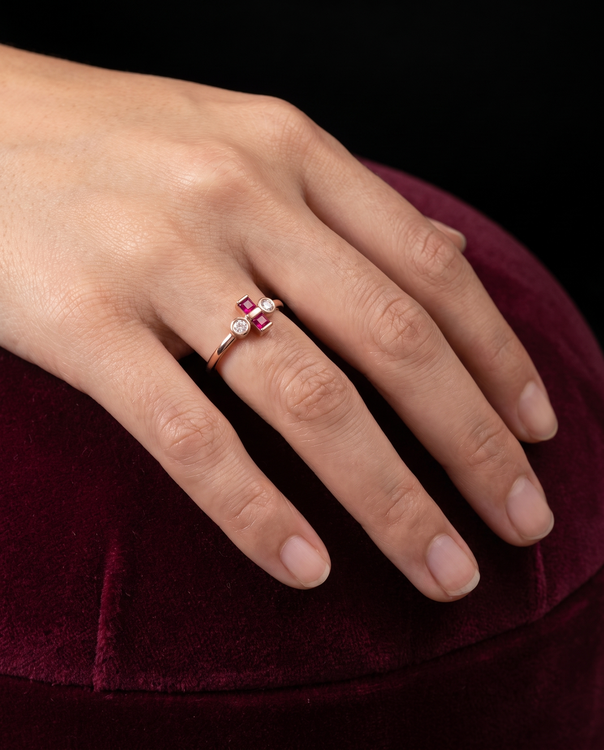 Ruby Princess ring worn on a hand